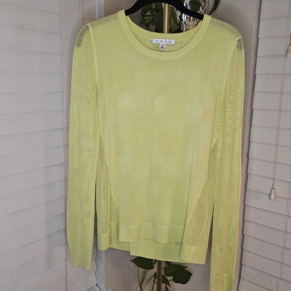 CAbi Lemon Lime Split Back Mesh Pullover Sweater - S